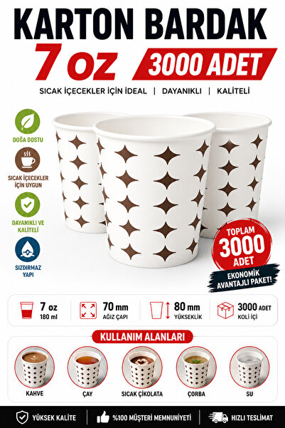 OPTİMEX 7 Oz Karton Bardak 3000 Adet 180 ml Tek Kullanımlık İçecek Bardağı Ça...