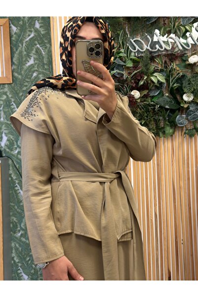 Sernisa Moda Omuz Taş Detaylı Yelekli Uzun Elbise