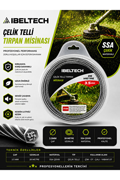 İBELTECH 3. 5 mm SSA Çelik Telli Tırpan Misinası 28 Metre