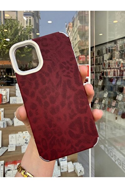 OVADA İphone 13/14 Uyumlu Leopar Desenli Süet Telefon Kılıfı