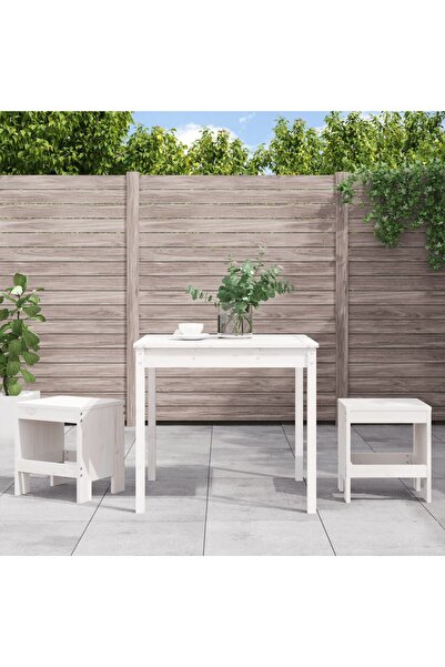 vidaxl Set bistro de gradina, 3 piese, alb, lemn masiv de pin