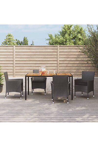 vidaxl Set mobilier de gradina cu perne, 5 piese, negru, poliratan
