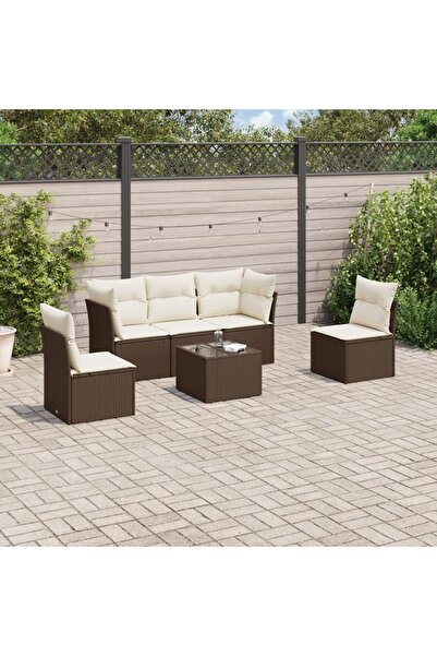 vidaxl Set canapele de gradina cu perne, 6 piese, maro, poliratan