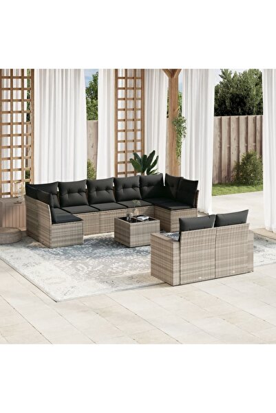 vidaxl Set canapele de gradina cu perne 10 piese gri deschis poliratan