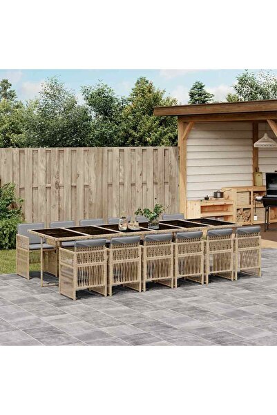 vidaxl Garden furniture set with cushions, 13 pieces, beige combined polyrattan