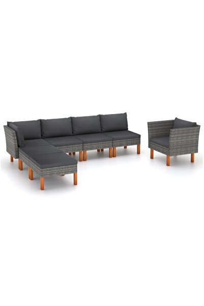 vidaxl Set mobilier gradina, 7 piese, gri, poliratan È™i lemn eucalipt