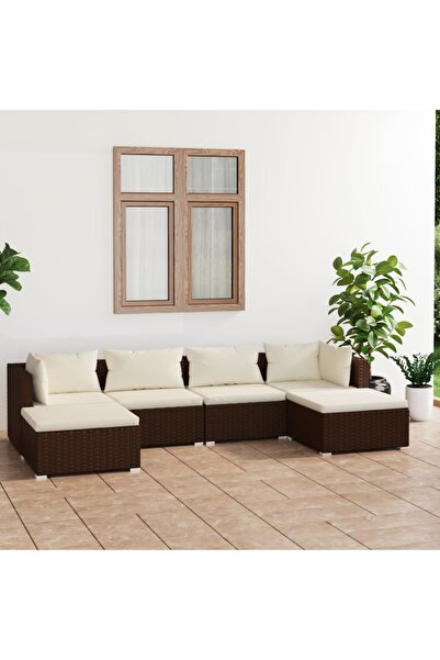vidaxl Set mobilier de gradina cu perne, 6 piese, maro, poliratan