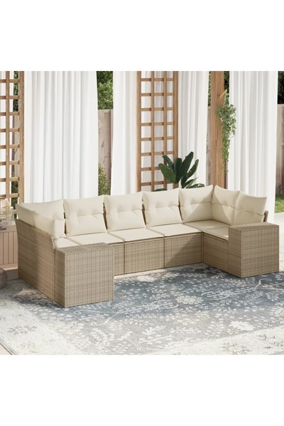 vidaxl Garden sofa set, 7 pieces, with cushions, beige, polyrattan