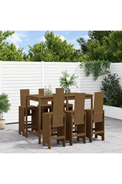 vidaxl Set bar de gradina, 7 piese, maro miere, lemn masiv de pin