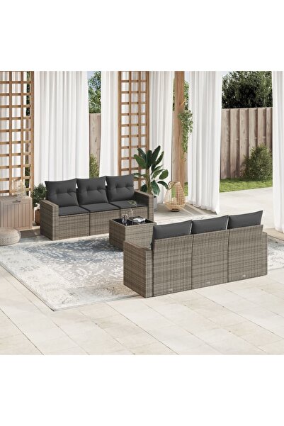 vidaxl 7-piece garden sofa set with cushions, grey, polyrattan