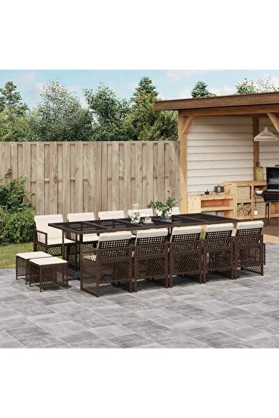 vidaxl Set mobilier de gradina cu perne, 15 piese, maro, poliratan