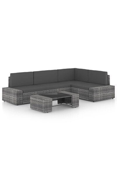 vidaxl Set mobilier de gradina cu perne, 5 piese, gri, poliratan