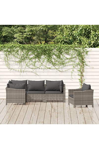 Concept Set mobilier de grădină cu perne, 5 piese, gri, poliratan