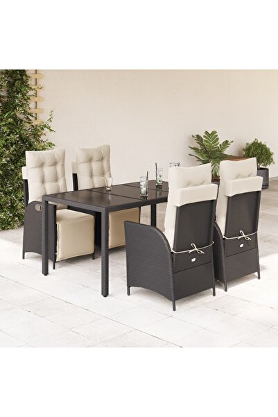vidaxl Garden furniture set with cushions, 5 pieces, black, polyrattan