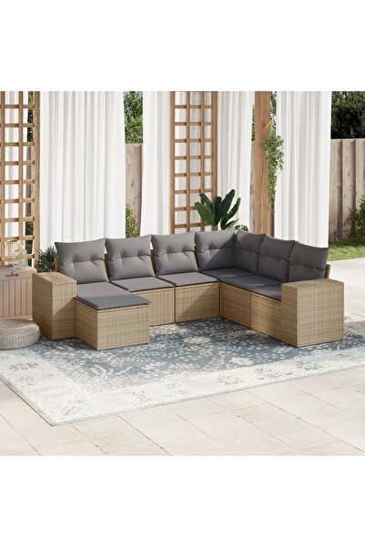 vidaxl Garden sofa set, 7 pieces, with cushions, beige, polyrattan