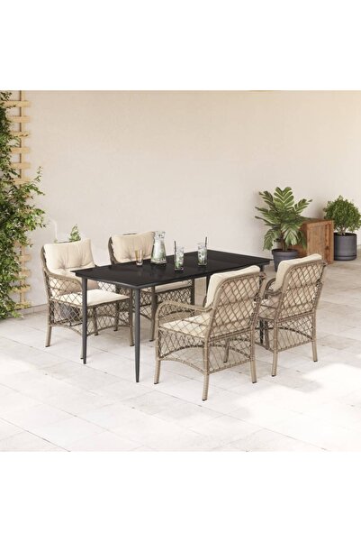 vidaxl Set mobilier de gradina cu perne, 5 piese, bej, poliratan