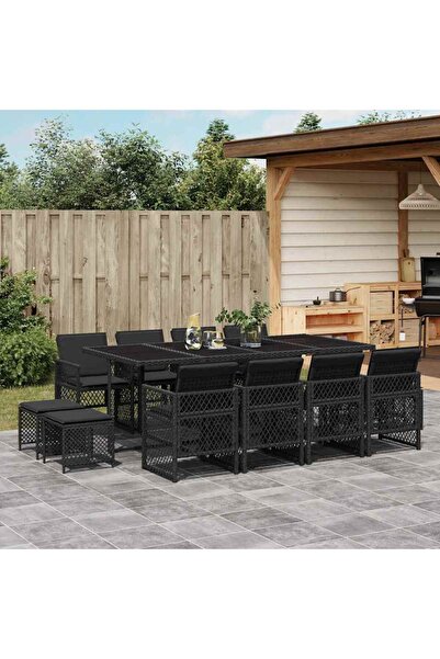 vidaxl Set mobilier de gradina cu perne, 13 piese, negru, poliratan