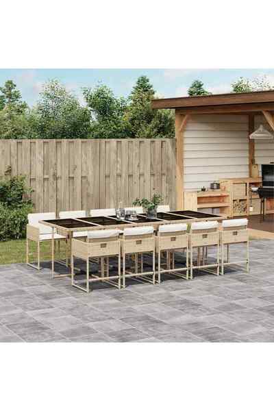 vidaxl Garden furniture set with cushions, 11 pieces, beige, polyrattan