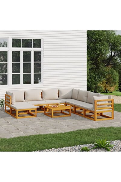 vidaxl Set mobilier gradina cu perne gri deschis, 9 piese, lemn pin