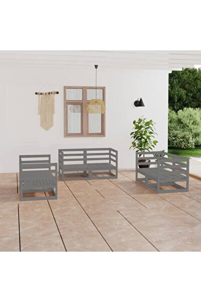 vidaxl Set mobilier de gradina, 6 piese, gri, lemn masiv de pin