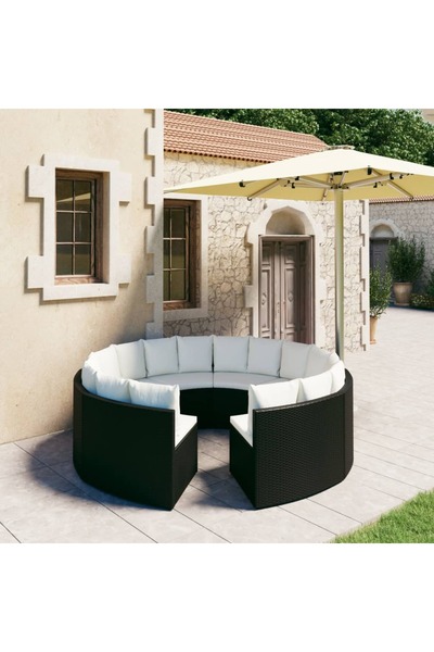 vidaxl Set mobilier de gradina cu perne, 8 piese, negru, poliratan