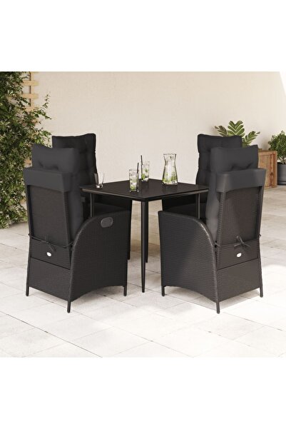 vidaxl Set mobilier de gradina cu perne, 5 piese, negru, poliratan