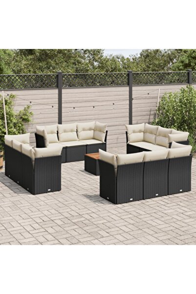vidaxl Set mobilier de gradina cu perne, 13 piese, negru, poliratan