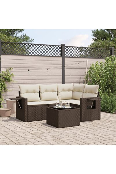vidaxl Set canapele de gradina cu perne, 5 piese, maro, poliratan
