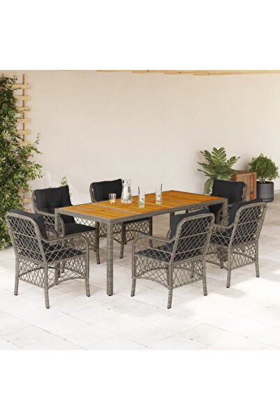 vidaxl Garden furniture set with cushions, 7 pieces, grey, polyrattan