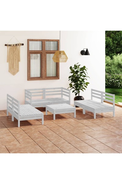 vidaxl Set mobilier de gradina, 7 piese, alb, lemn masiv de pin