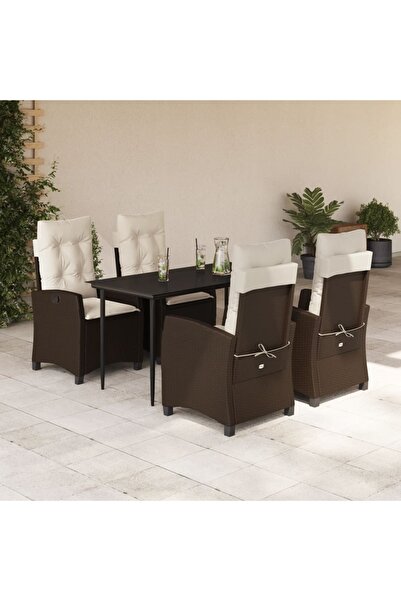 vidaxl Set mobilier de gradina, 5 piese, cu perne, maro, poliratan