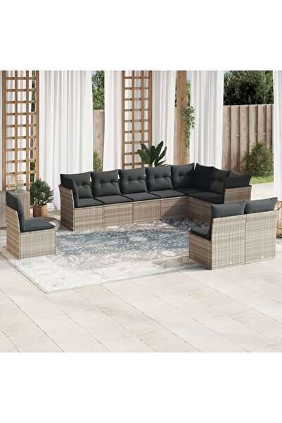 vidaxl Set canapele de gradina cu perne 10 piese gri deschis poliratan
