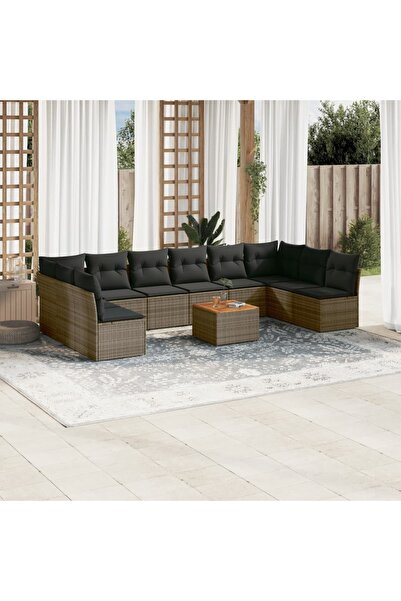 vidaxl Set canapele de gradina cu perne, 11 piese, gri, poliratan