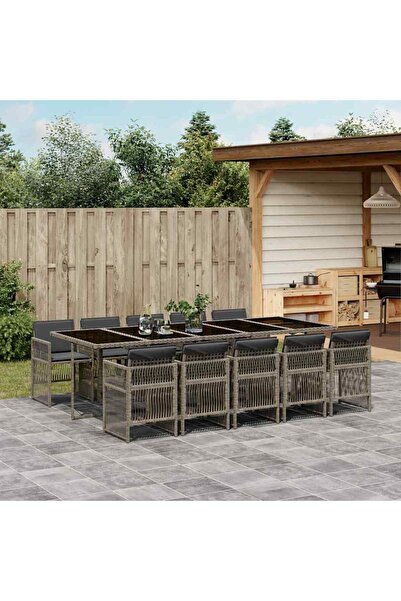 vidaxl Garden furniture set with cushions, 11 pieces, beige, combined polyrattan