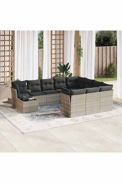 vidaxl Set canapele de gradina cu perne, 11 piese, gri, poliratan