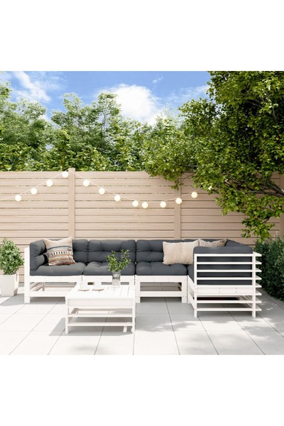 Concept Set mobilier relaxare grădină&perne 6 piese alb lemn masiv pin