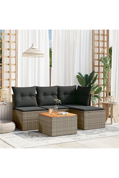 vidaxl Set canapea de gradina cu perne, 5 piese, gri, poliratan