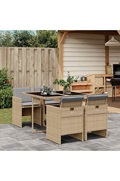 vidaxl 5-piece garden furniture set with cushions, beige, polyrattan