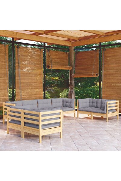 vidaxl Set mobilier de gradina cu perne gri, 8 piese, lemn masiv pin