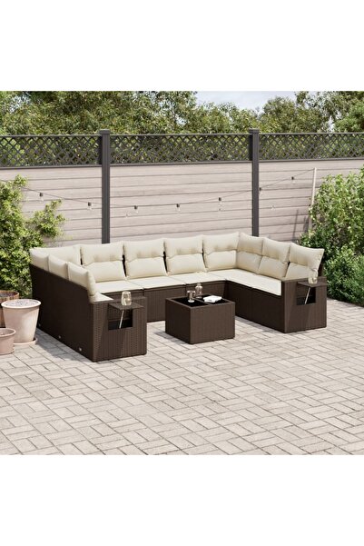 vidaxl Set canapele de gradina cu perne, 10 piese, maro, poliratan