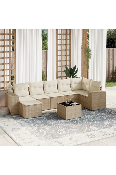 vidaxl Garden sofa set, 8 pieces, with cushions, beige, polyrattan