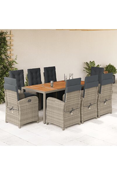 vidaxl Set mobilier gradina cu perne, 9 piese, gri, poliratan