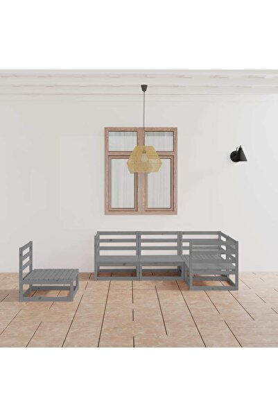 vidaxl Set mobilier de gradina, 5 piese, gri, lemn masiv de pin