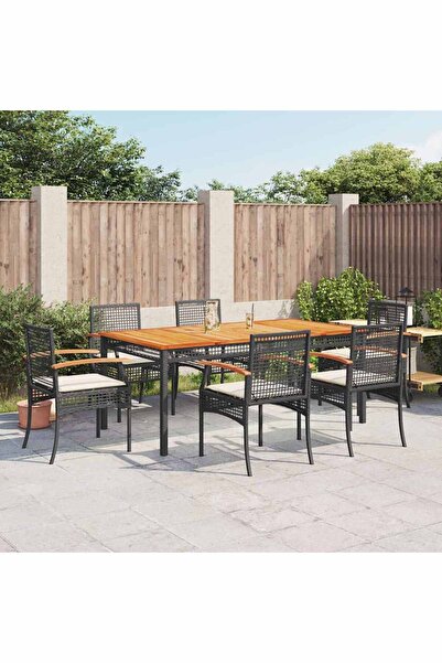 vidaxl Garden furniture set with cushions, 7 pieces, black, polyrattan