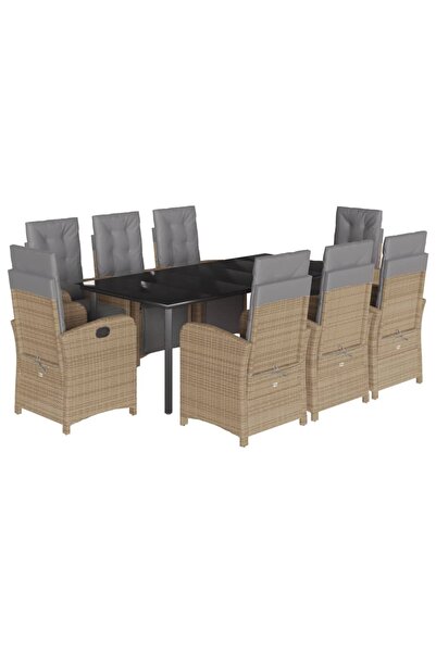 vidaxl 9-piece garden table set with cushions, beige, polyrattan