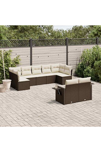 vidaxl Garden sofa set with cushions, 9 pieces, brown, polyrattan