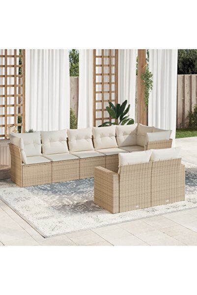 vidaxl Set canapele de gradina, 8 piese, cu perne, bej, poliratan