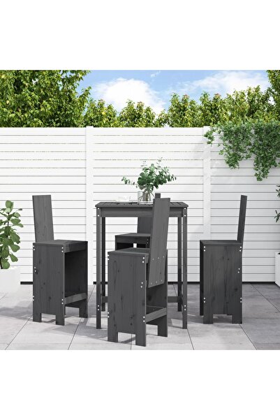 vidaxl Set mobilier bar pentru gradina, 5 piese, gri, lemn masiv pin
