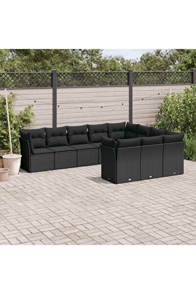 vidaxl Set canapele de gradina cu perne, 10 piese, negru, poliratan