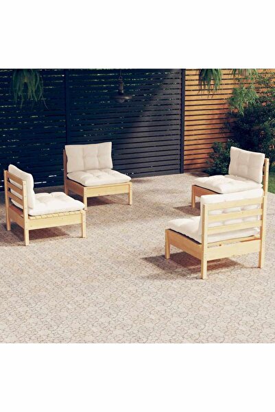 vidaxl Set mobilier gradina cu perne, 4 piese, crem, lemn de pin